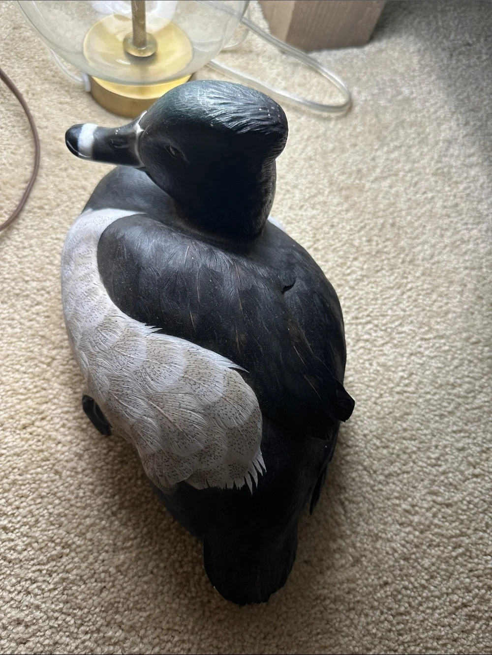Hand-Painted Black & White Duck Figurine Decorative Accent